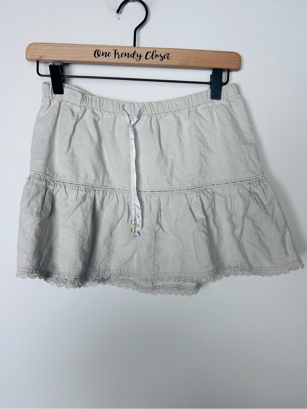 SO Boho Cream Mini Skirt with Drawstring Size 3